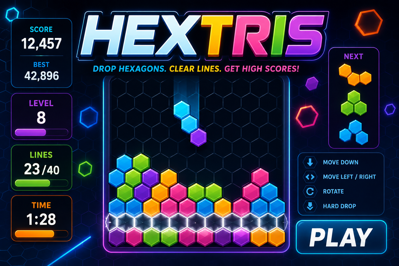Hextris — browser game website preview