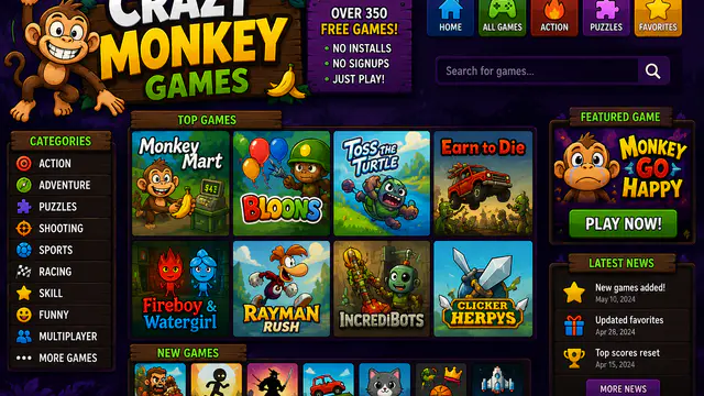 CrazyMonkey Games — browser game website preview