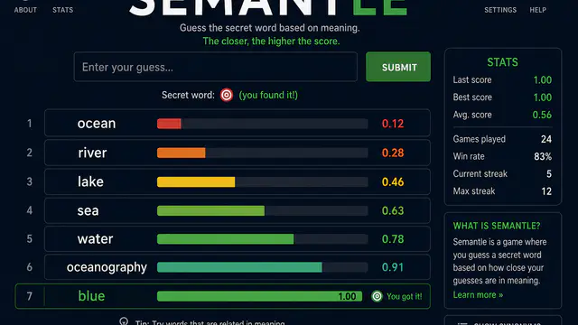 Semantle — browser game website preview